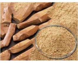 An image showing both sandalwood powder and pieces of sandalwood wood.